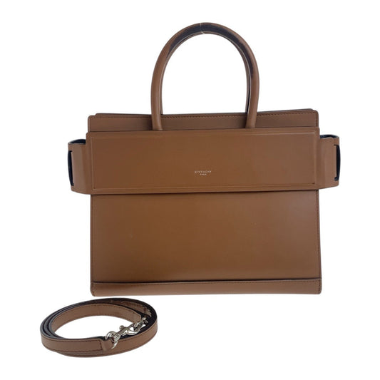Givenchy Handbag leather Brown Silver Metal Handbag Shoulder Bag 2WAY Horizon Small Bag Women Used Authentic