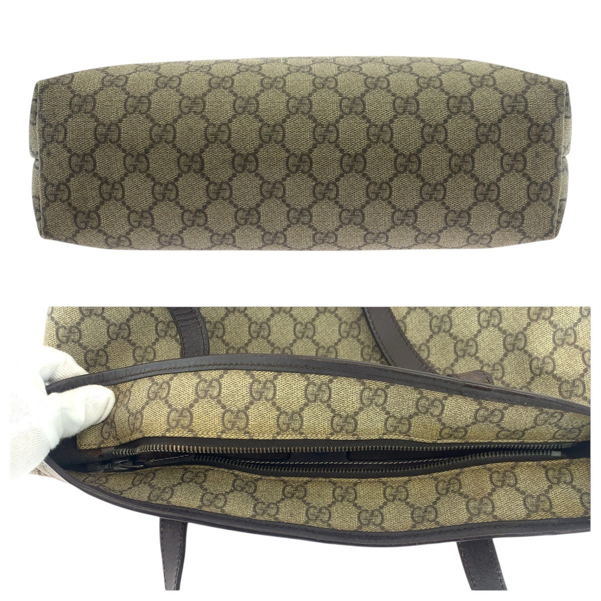 GUCCI Tote Bag 211138 GG Supreme canvas, leather Brown Silver Metal Tote Bag handbag Women Used Authentic