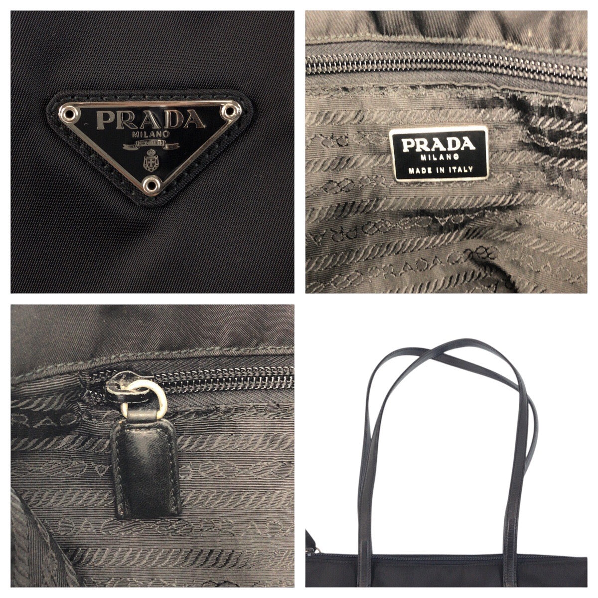 PRADA Shoulder Bag Nylon Black SilverMetal Shoulder Bag Tote Bag Test Triangle With logo Women Used Authentic
