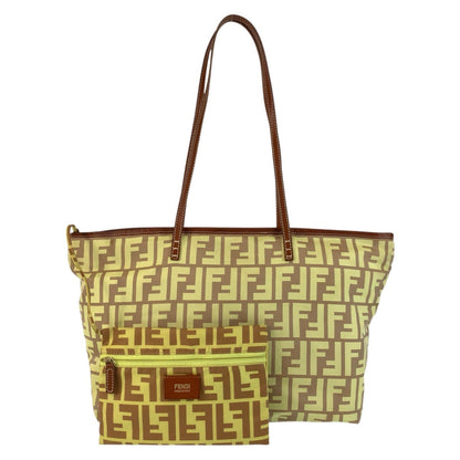 FENDI Tote Bag 8BH198 Nylon, Leather Yellow brown Tote Bag Shoulder Bag Zucca Women Used Authentic