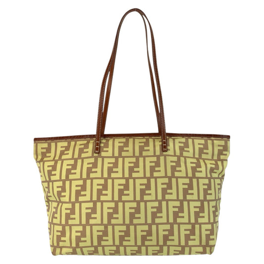 FENDI Tote Bag 8BH198 Nylon, Leather Yellow brown Tote Bag Shoulder Bag Zucca Women Used Authentic