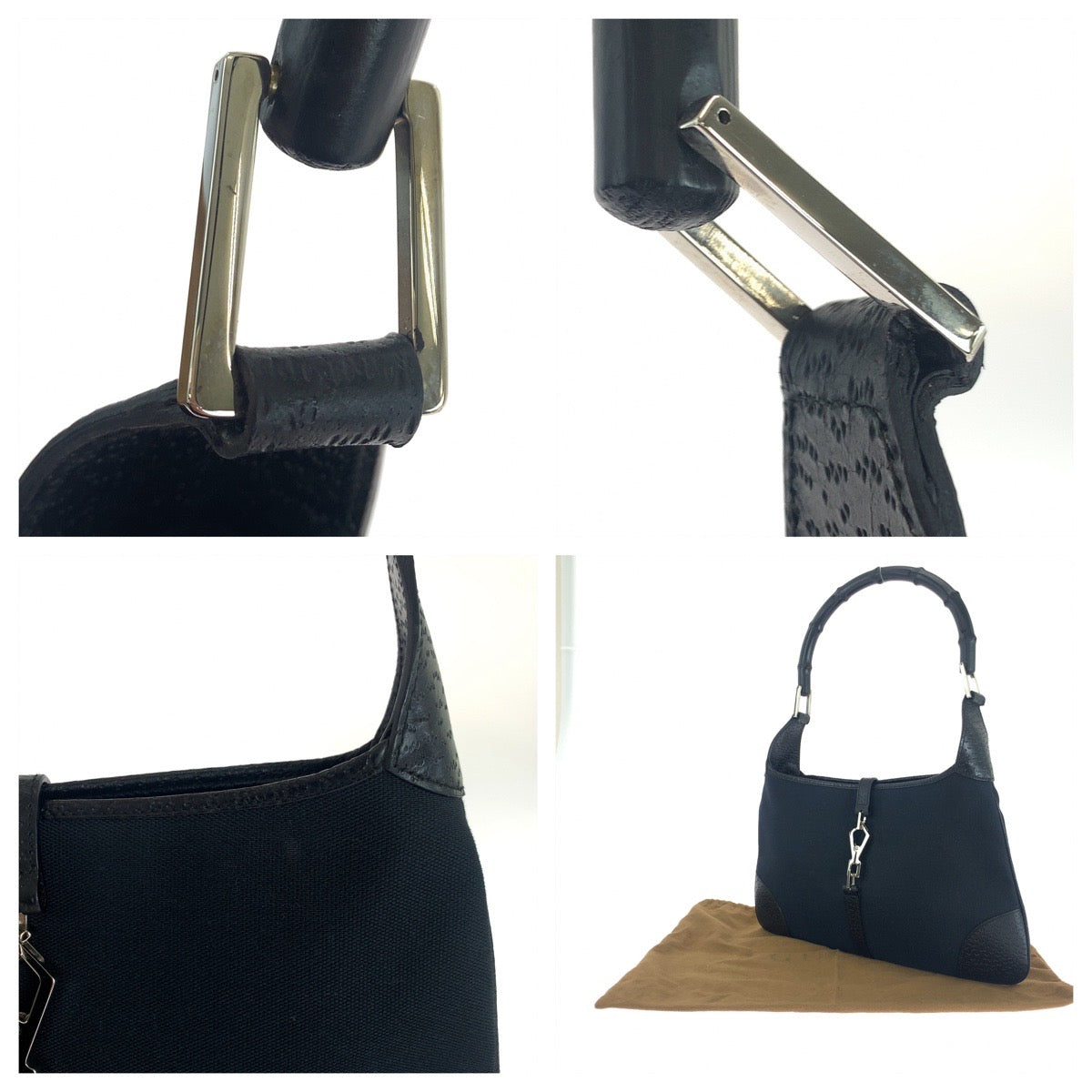 GUCCI Shoulder Bag 001 4060 GG canvas Black SilverMetal Shoulder Bag Shoulder Bag Bamboo Women Used Authentic