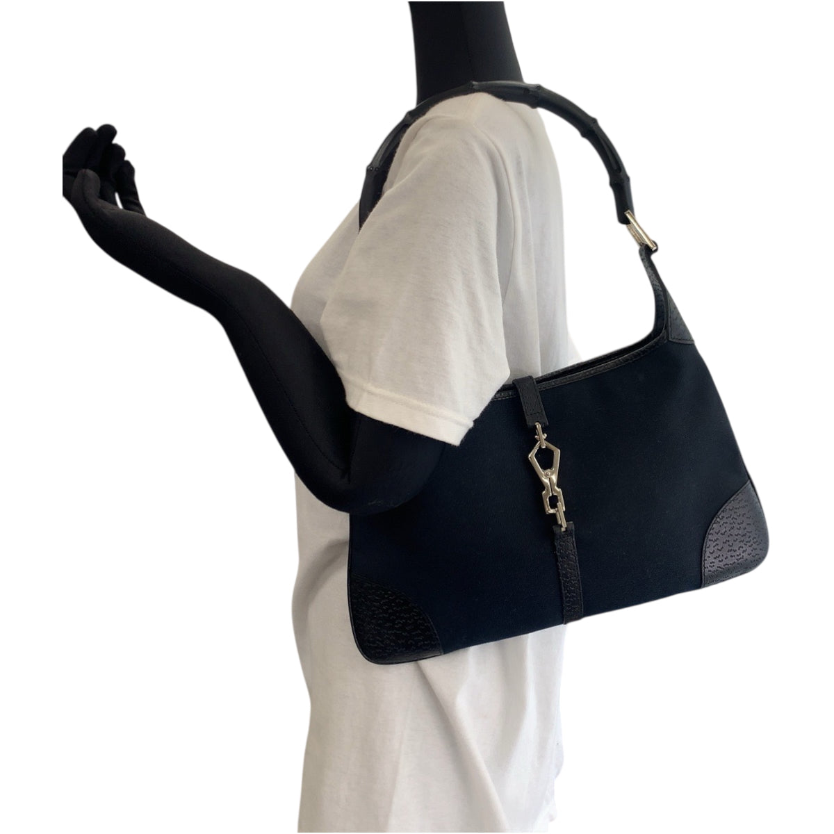 GUCCI Shoulder Bag 001 4060 GG canvas Black SilverMetal Shoulder Bag Shoulder Bag Bamboo Women Used Authentic