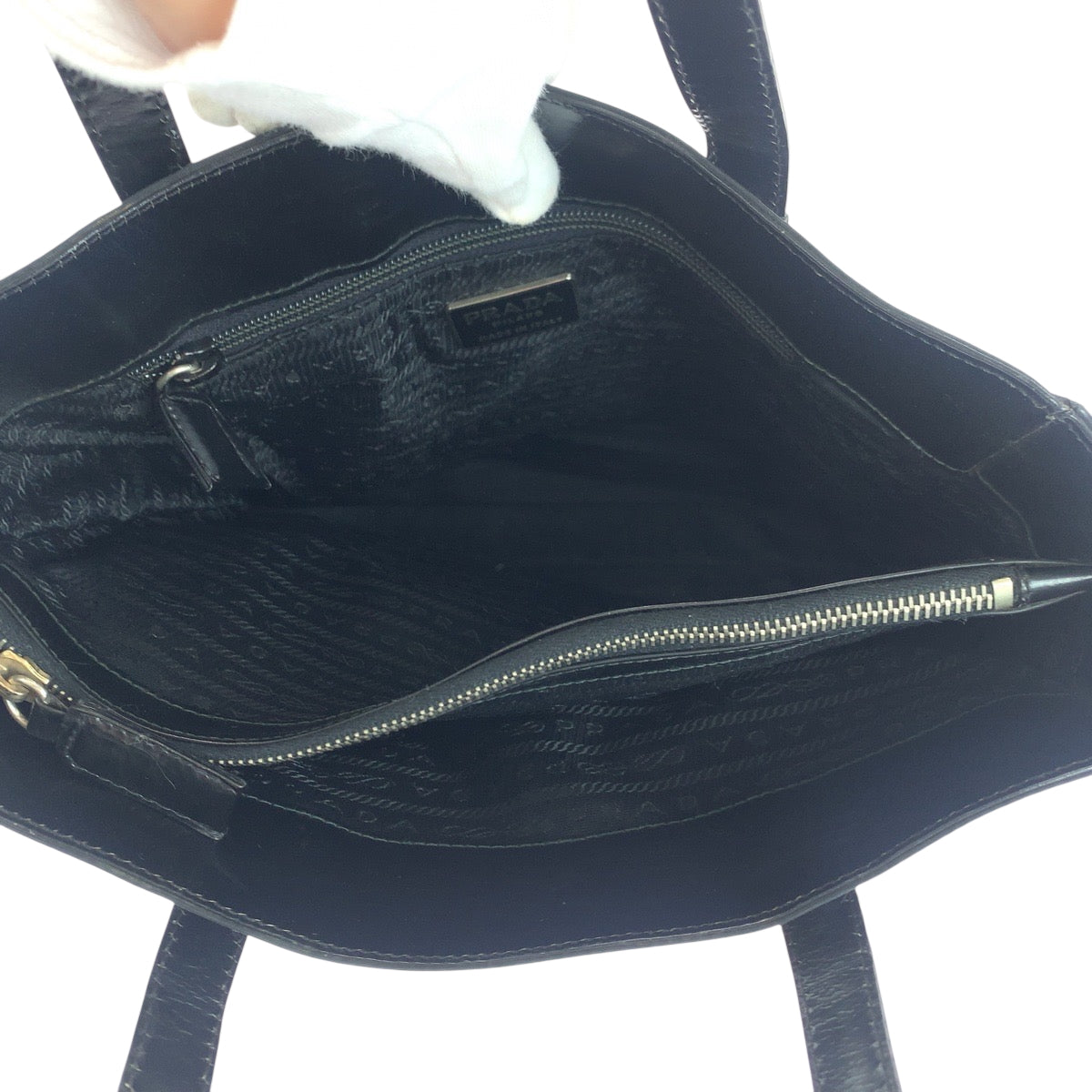 PRADA Tote Bag Nylon, Patent Leather Black SilverMetal Tote Bag Shoulder Bag Test logo Women Used Authentic