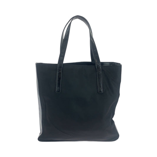 PRADA Tote Bag Nylon, Patent Leather Black SilverMetal Tote Bag Shoulder Bag Test logo Women Used Authentic