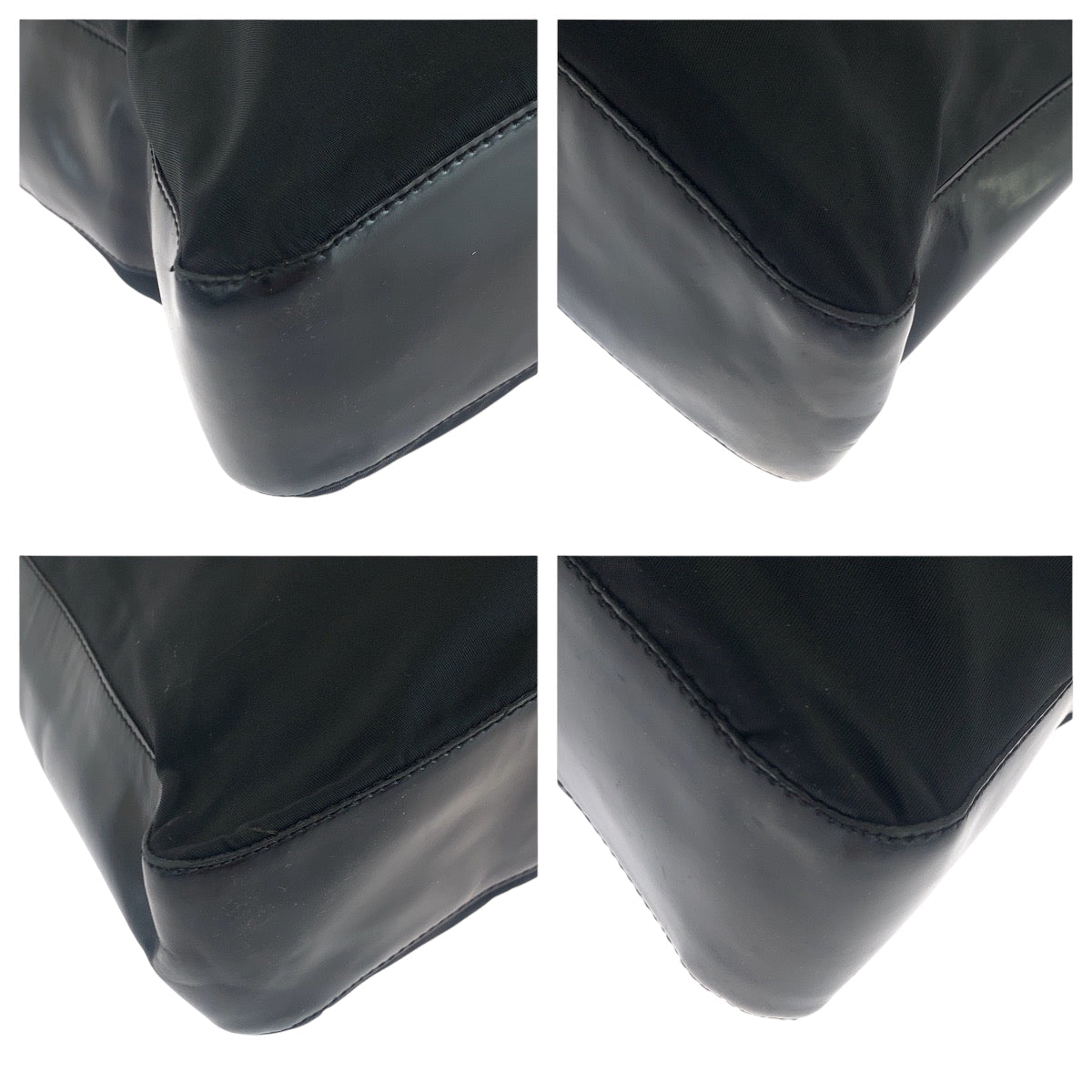 PRADA Tote Bag Nylon, Patent Leather Black SilverMetal Tote Bag Shoulder Bag Test logo Women Used Authentic