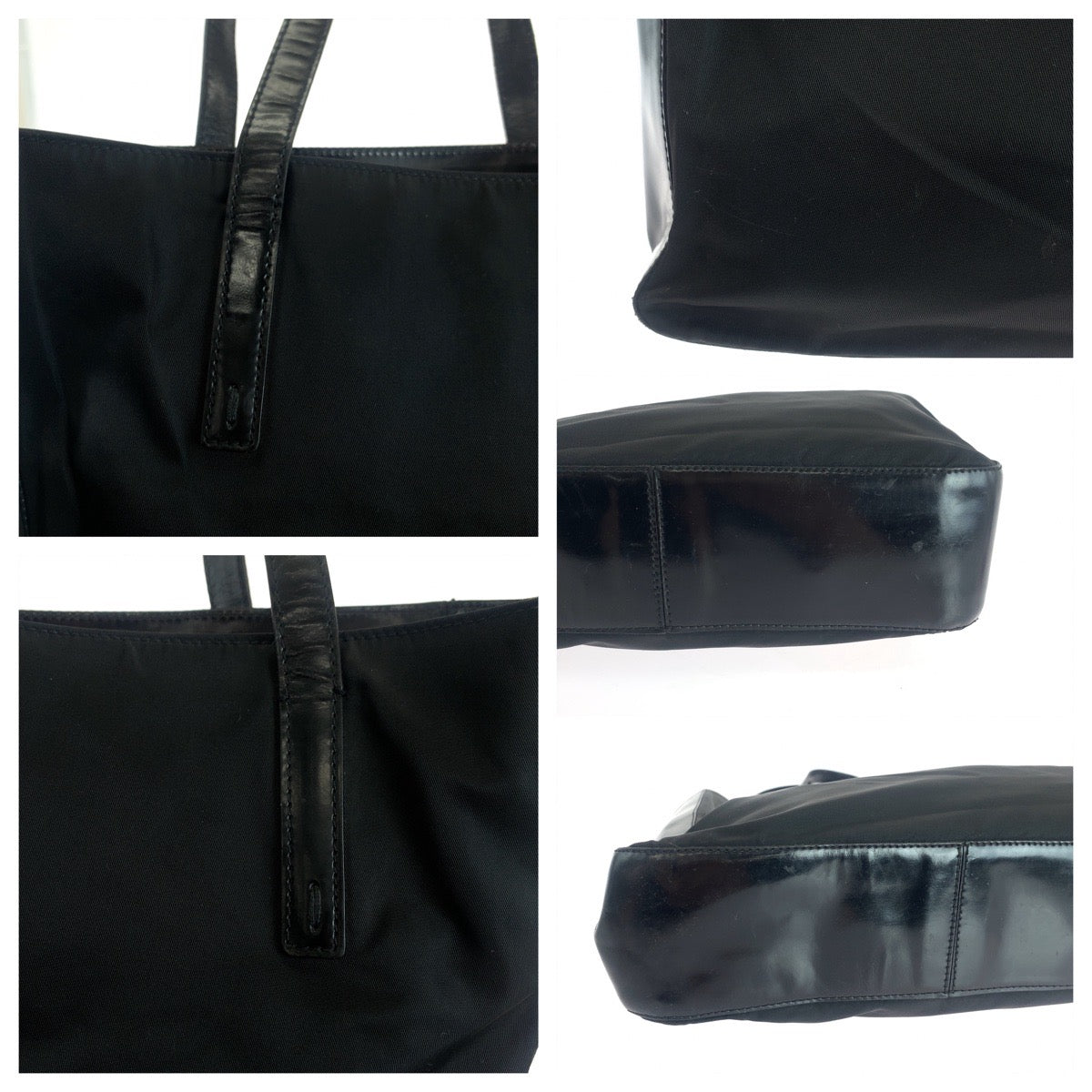 PRADA Tote Bag Nylon, Patent Leather Black SilverMetal Tote Bag Shoulder Bag Test logo Women Used Authentic