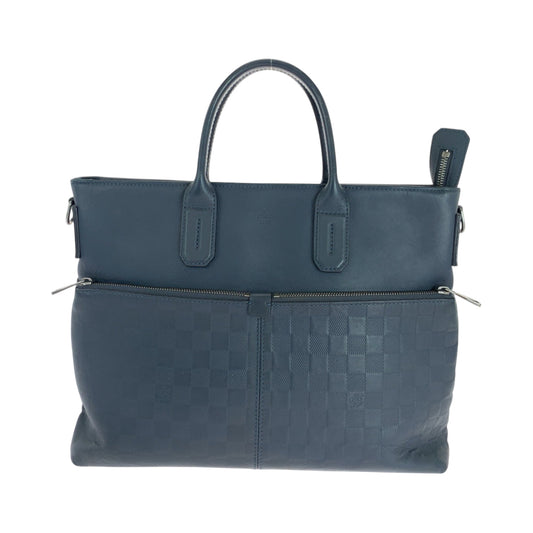 LOUIS VUITTON Business bag N41567 leather Blue Silver Metal Business bag handbag Damier Anfini 7DW Cosmos mens Used Authentic