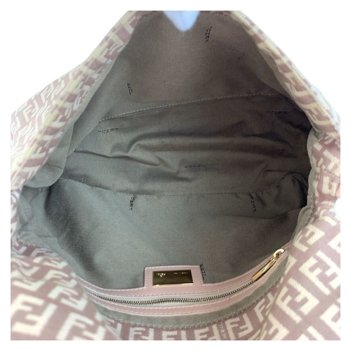 FENDI Shoulder Bag 8BR001LPN059 Canvas, Leather Pink Beige Gold Metal Zucchino Mamma Bucket Women Used Authentic