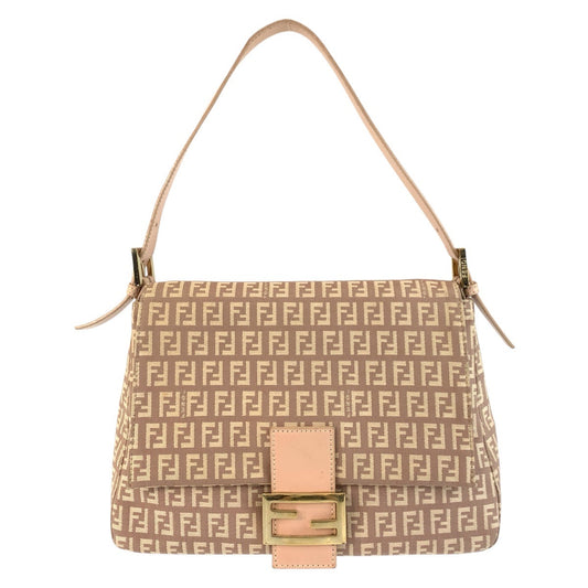 FENDI Shoulder Bag 8BR001LPN059 Canvas, Leather Pink Beige Gold Metal Zucchino Mamma Bucket Women Used Authentic