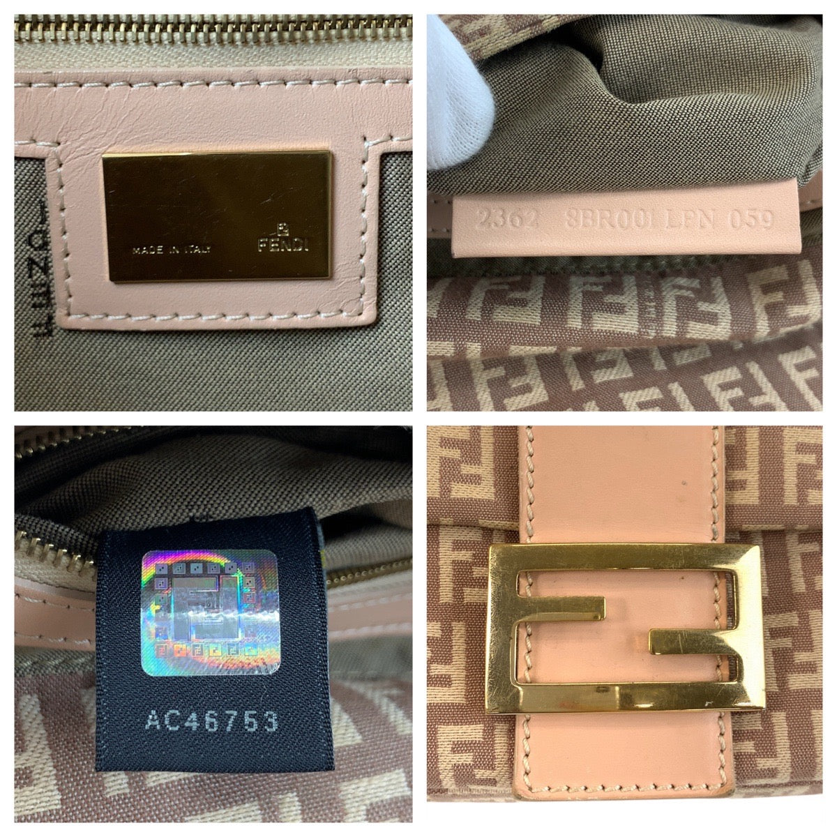 FENDI Shoulder Bag 8BR001LPN059 Canvas, Leather Pink Beige Gold Metal Zucchino Mamma Bucket Women Used Authentic