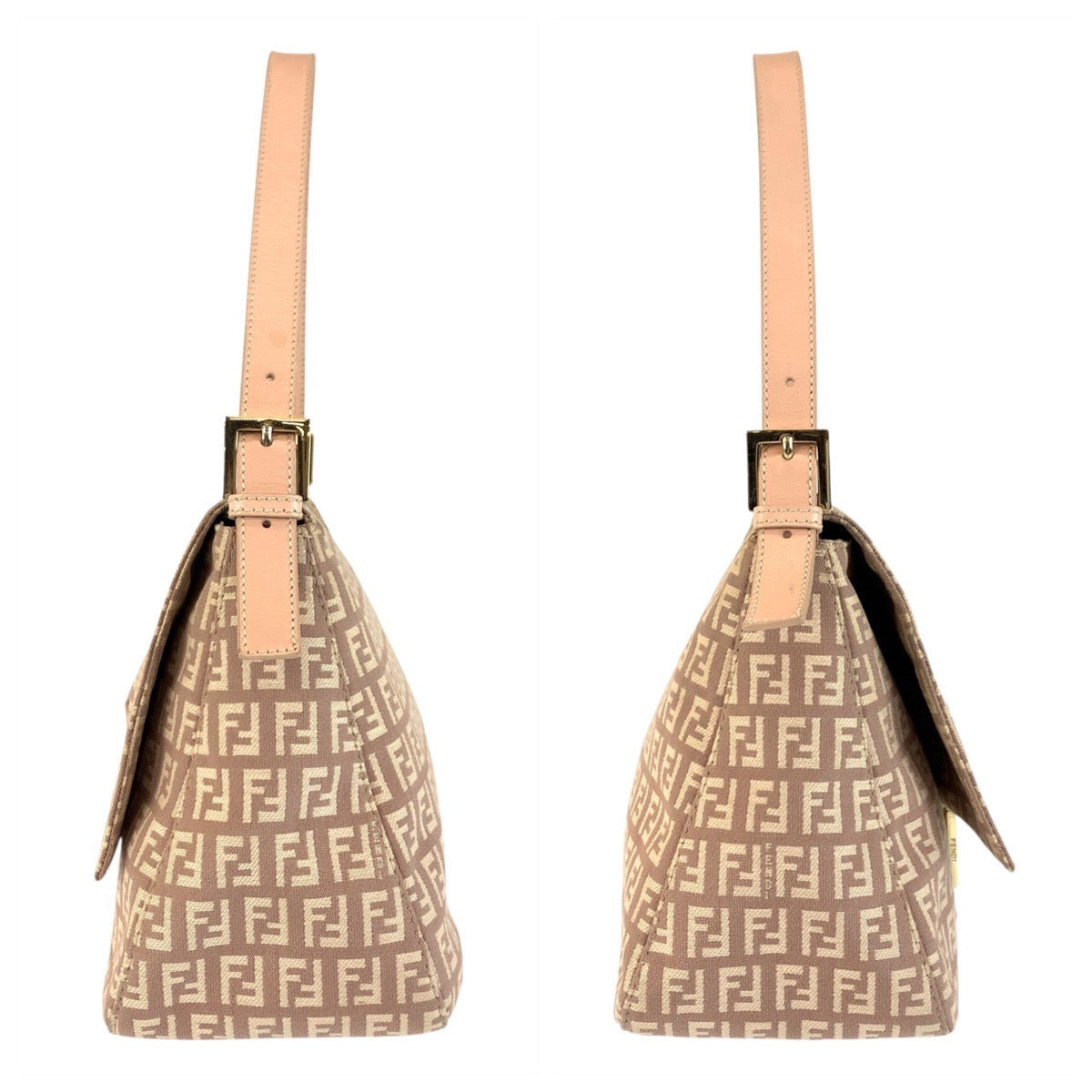FENDI Shoulder Bag 8BR001LPN059 Canvas, Leather Pink Beige Gold Metal Zucchino Mamma Bucket Women Used Authentic