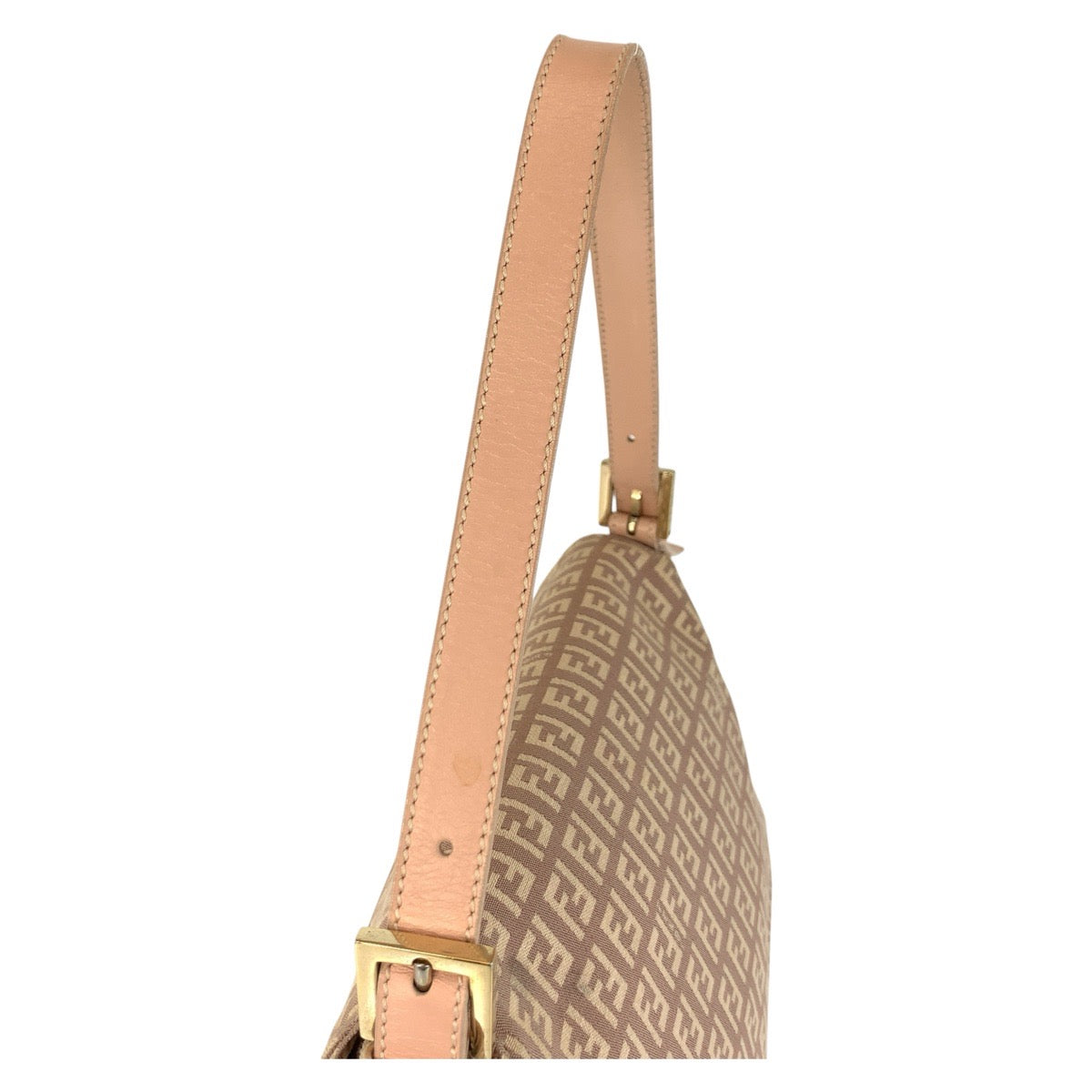 FENDI Shoulder Bag 8BR001LPN059 Canvas, Leather Pink Beige Gold Metal Zucchino Mamma Bucket Women Used Authentic