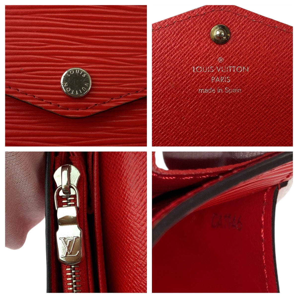 LOUIS VUITTON Long Wallet Purse M60723 leather Coquelicot SilverMetal Long wallet Epi Portefeuille Sarah Women Used Authentic