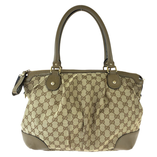 GUCCI Tote Bag 285730 GG canvas Brown Gold Metal Tote Bag Shoulder Bag 2way Sukey Women Used Authentic