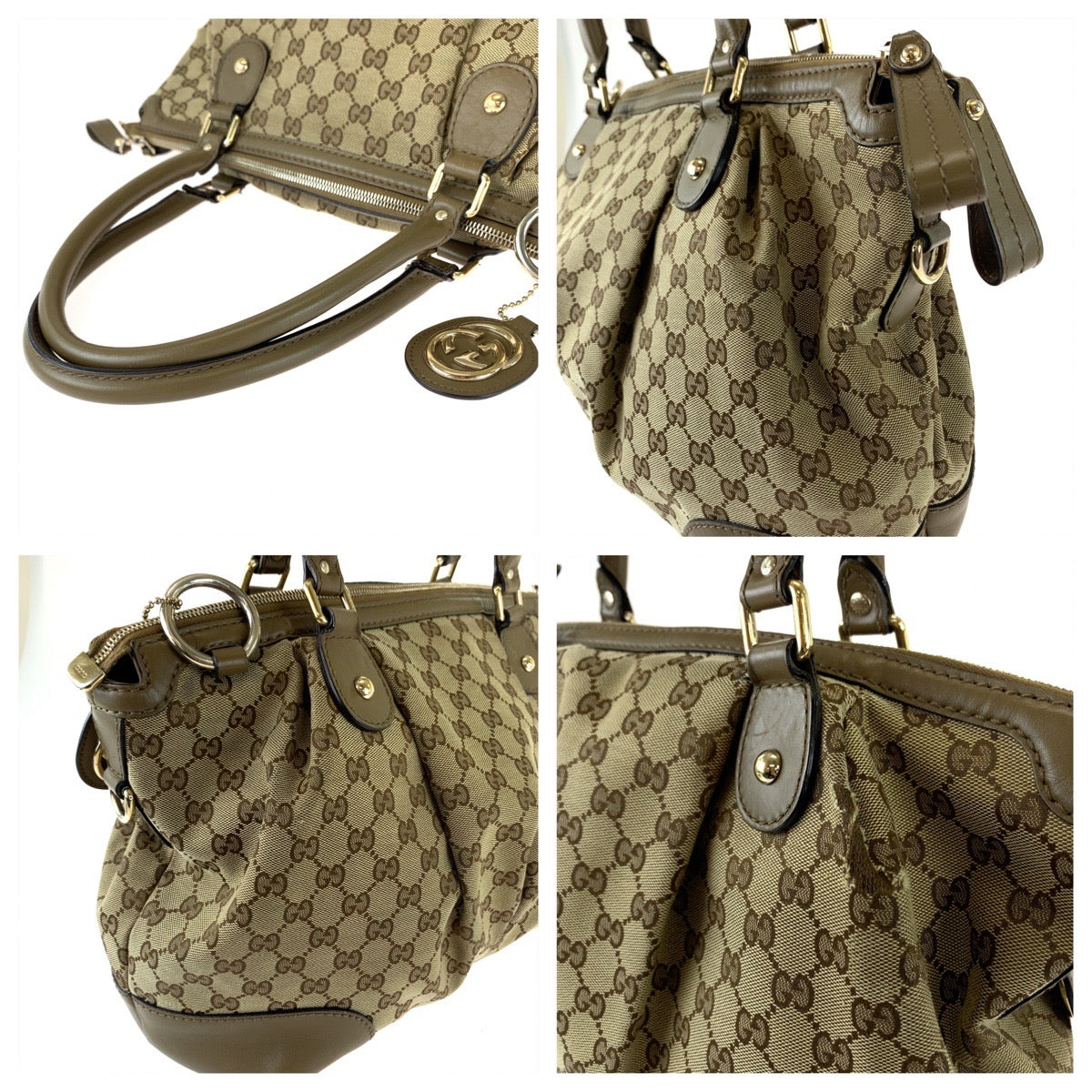 GUCCI Tote Bag 285730 GG canvas Brown Gold Metal Tote Bag Shoulder Bag 2way Sukey Women Used Authentic