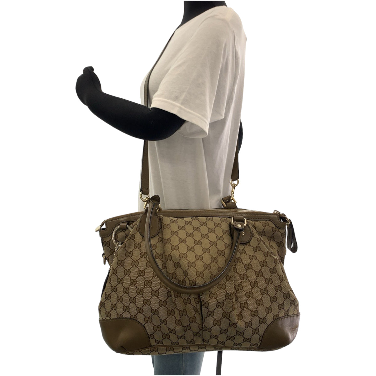 GUCCI Tote Bag 285730 GG canvas Brown Gold Metal Tote Bag Shoulder Bag 2way Sukey Women Used Authentic