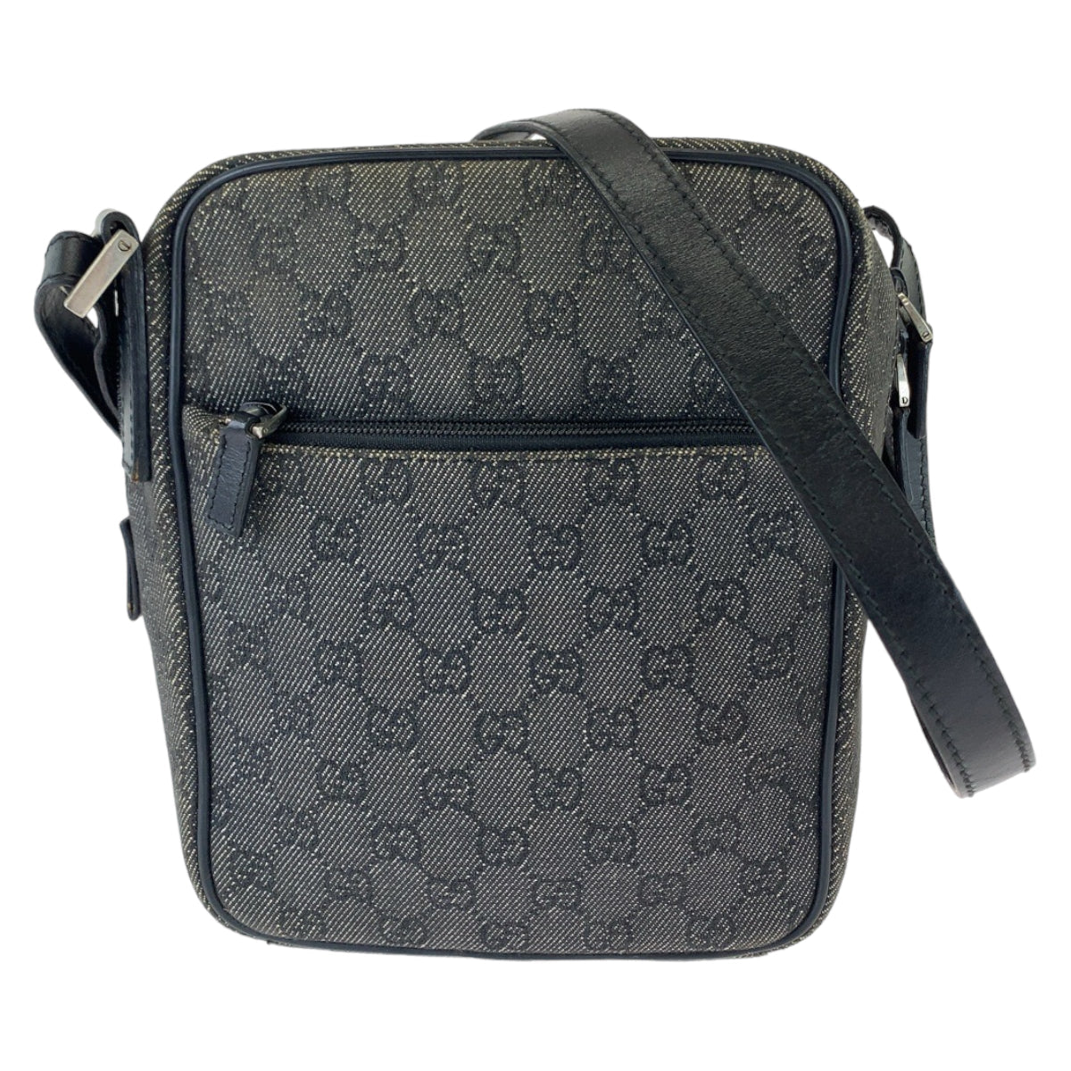 GUCCI Shoulder Bag 3136 GG canvas Grey Black SilverMetal Shoulder Bag pochette Women Used Authentic
