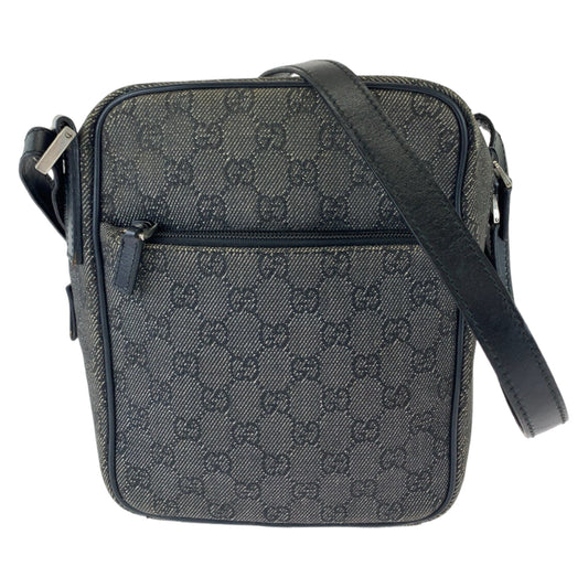 GUCCI Shoulder Bag 3136 GG canvas Grey Black SilverMetal Shoulder Bag pochette Women Used Authentic