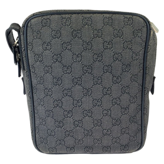 GUCCI Shoulder Bag 3136 GG canvas Grey Black SilverMetal Shoulder Bag pochette Women Used Authentic