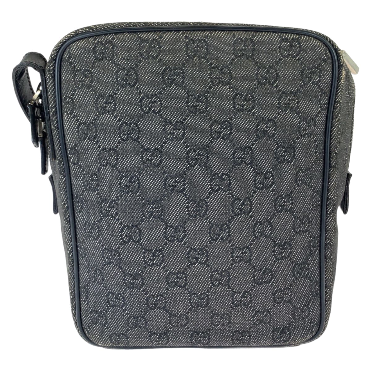 GUCCI Shoulder Bag 3136 GG canvas Grey Black SilverMetal Shoulder Bag pochette Women Used Authentic