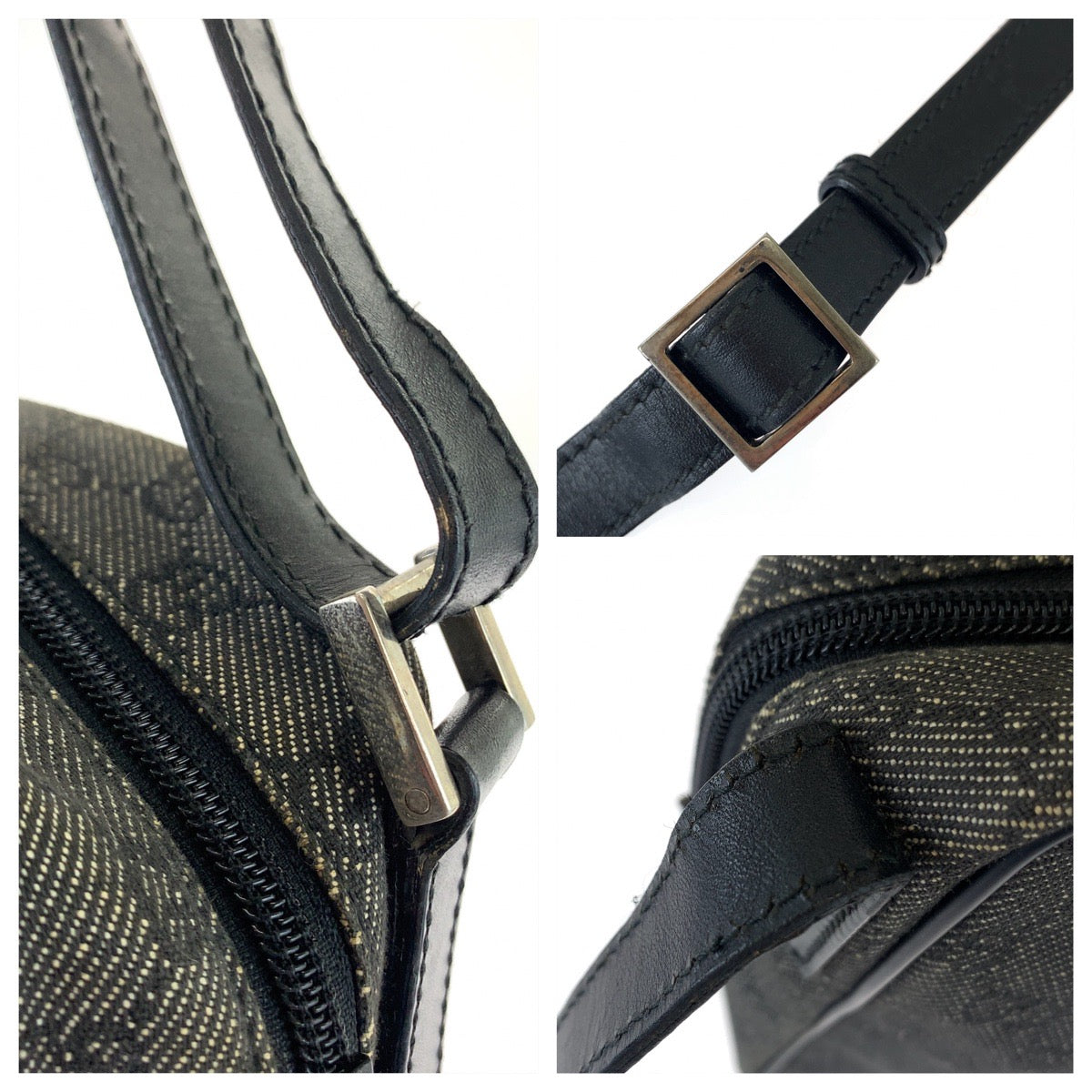 GUCCI Shoulder Bag 3136 GG canvas Grey Black SilverMetal Shoulder Bag pochette Women Used Authentic