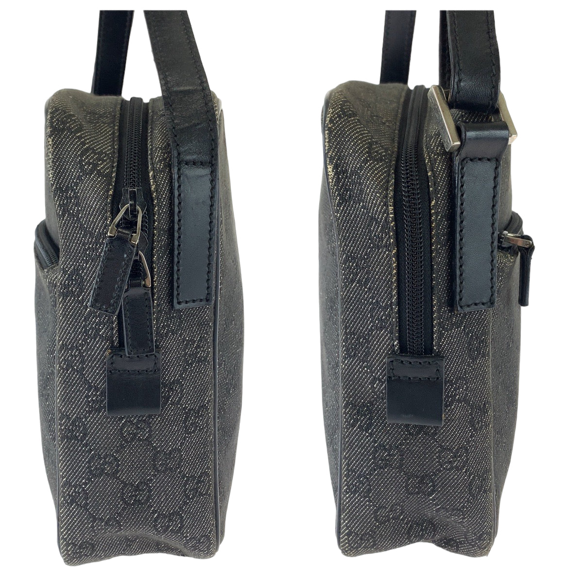 GUCCI Shoulder Bag 3136 GG canvas Grey Black SilverMetal Shoulder Bag pochette Women Used Authentic