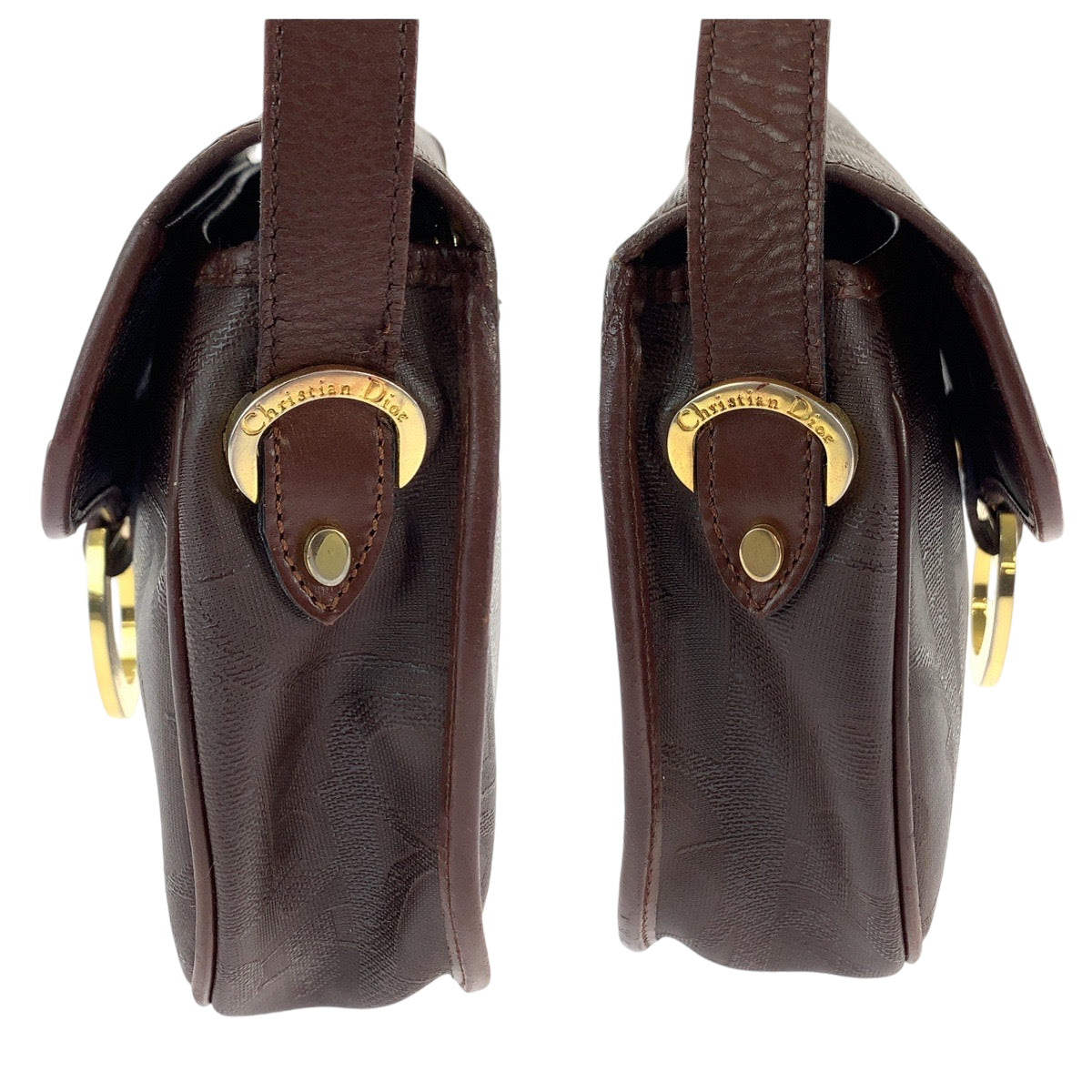Dior Shoulder Bag PVC Brown Gold Metal Trotter