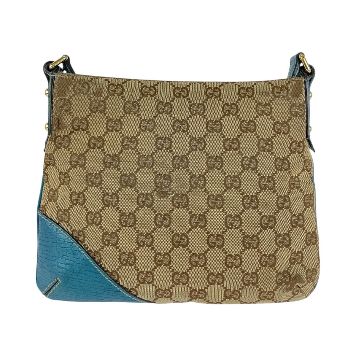 GUCCI Shoulder Bag GG canvas, leather Light Blue Beige Gold Metal Shoulder Bag pochette Sherry line horsebit Women Used Authentic