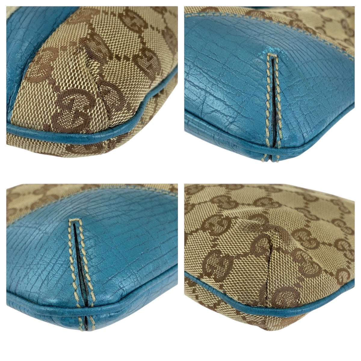 GUCCI Shoulder Bag GG canvas, leather Light Blue Beige Gold Metal Shoulder Bag pochette Sherry line horsebit Women Used Authentic