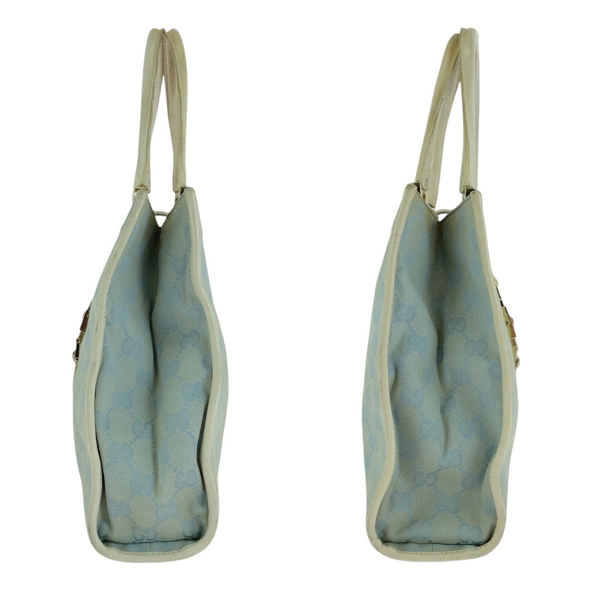 GUCCI Tote Bag 002 5065 GG canvas, leather Light blue Handbag Jackie Women Used Authentic
