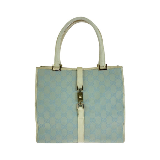 GUCCI Tote Bag 002 5065 GG canvas, leather Light blue Handbag Jackie Women Used Authentic