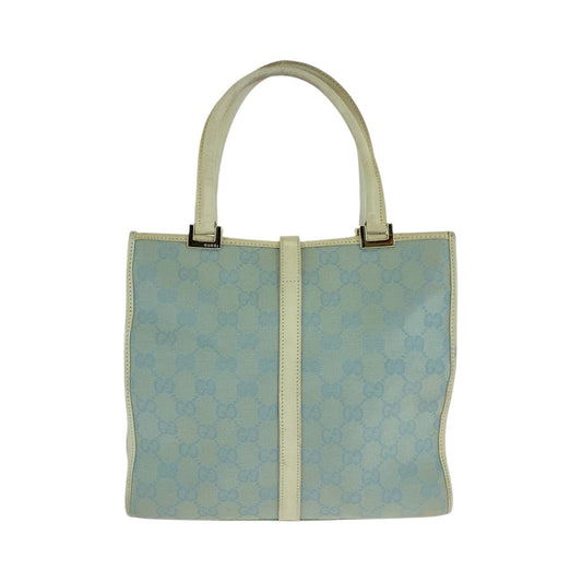 GUCCI Tote Bag 002 5065 GG canvas, leather Light blue Handbag Jackie Women Used Authentic