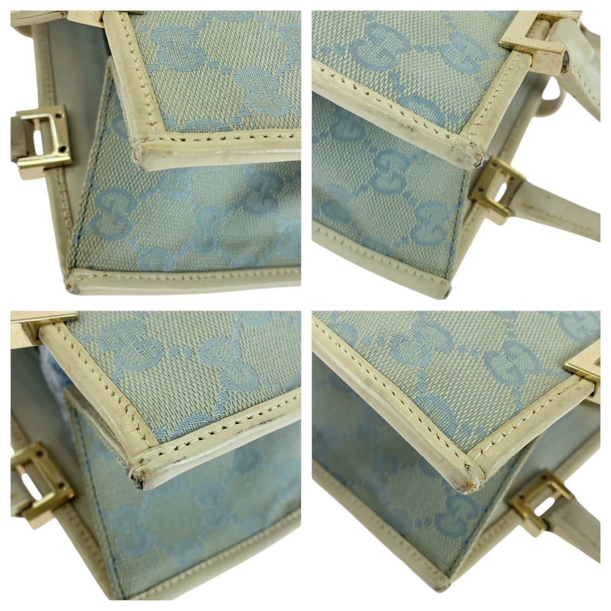 GUCCI Tote Bag 002 5065 GG canvas, leather Light blue Handbag Jackie Women Used Authentic