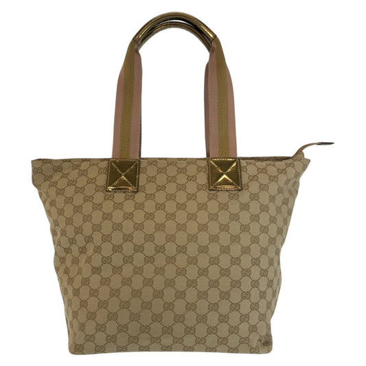 GUCCI Tote Bag 131231 GG canvas Beige Gold GoldMetal Tote Bag Shoulder Bag Women Used Authentic