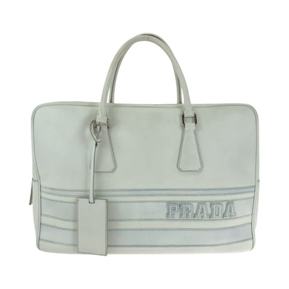 PRADA Business bag leather White SilverMetal Business bag handbag Safiano logo Women Used Authentic