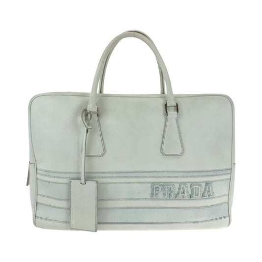 PRADA Business bag leather White SilverMetal Business bag handbag Safiano logo Women Used Authentic