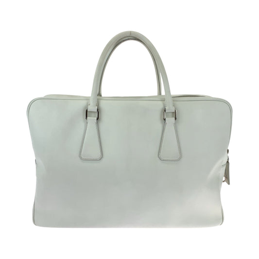 PRADA Business bag leather White SilverMetal Business bag handbag Safiano logo Women Used Authentic