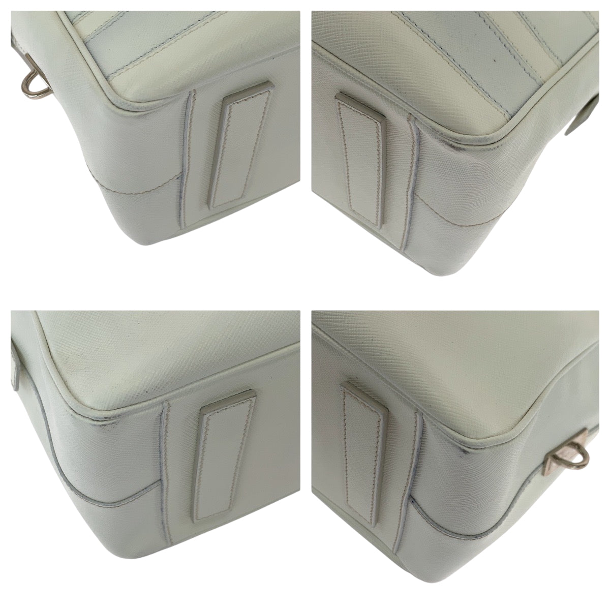 PRADA Business bag leather White SilverMetal Business bag handbag Safiano logo Women Used Authentic