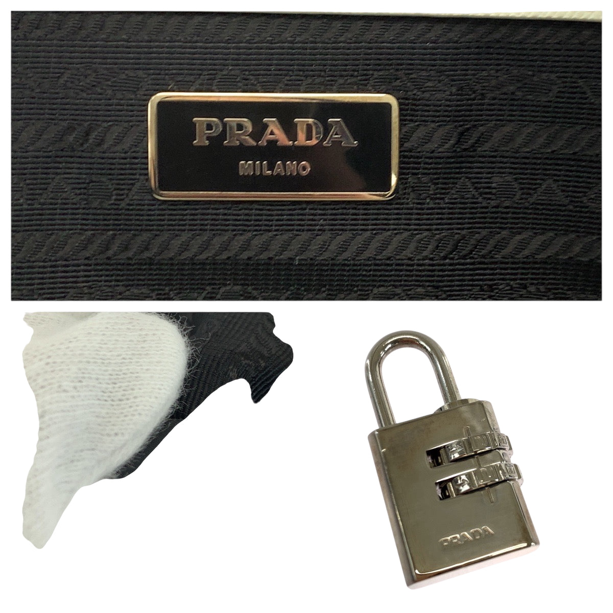 PRADA Business bag leather White SilverMetal Business bag handbag Safiano logo Women Used Authentic