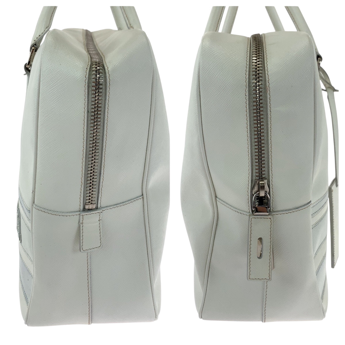 PRADA Business bag leather White SilverMetal Business bag handbag Safiano logo Women Used Authentic