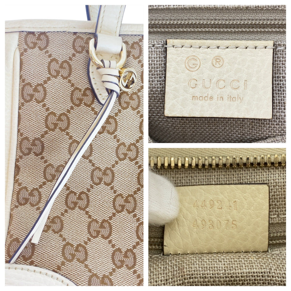 GUCCI Shoulder Bag 449241 GG canvas, leather Beige Ivory Gold Metal Shoulder Bag Handbag 2way Women Used Authentic