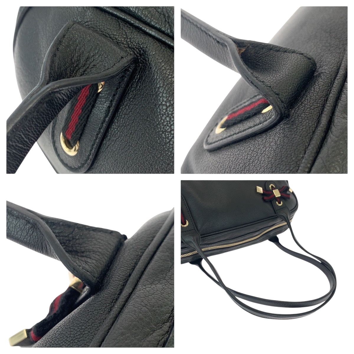GUCCI Handbag 16120 leather Black GoldMetal Handbag Shoulder Bag Sherry Line Princess Women Used Authentic