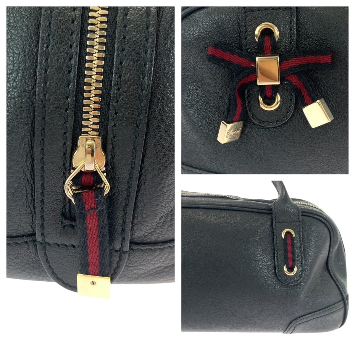 GUCCI Handbag 16120 leather Black GoldMetal Handbag Shoulder Bag Sherry Line Princess Women Used Authentic