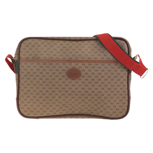 GUCCI Shoulder Bag 019 39 0107 PVC Brown Gold Metal Crossbody Shoulder Bag Unisex Old Gucci Shelly Line mens Used Authentic