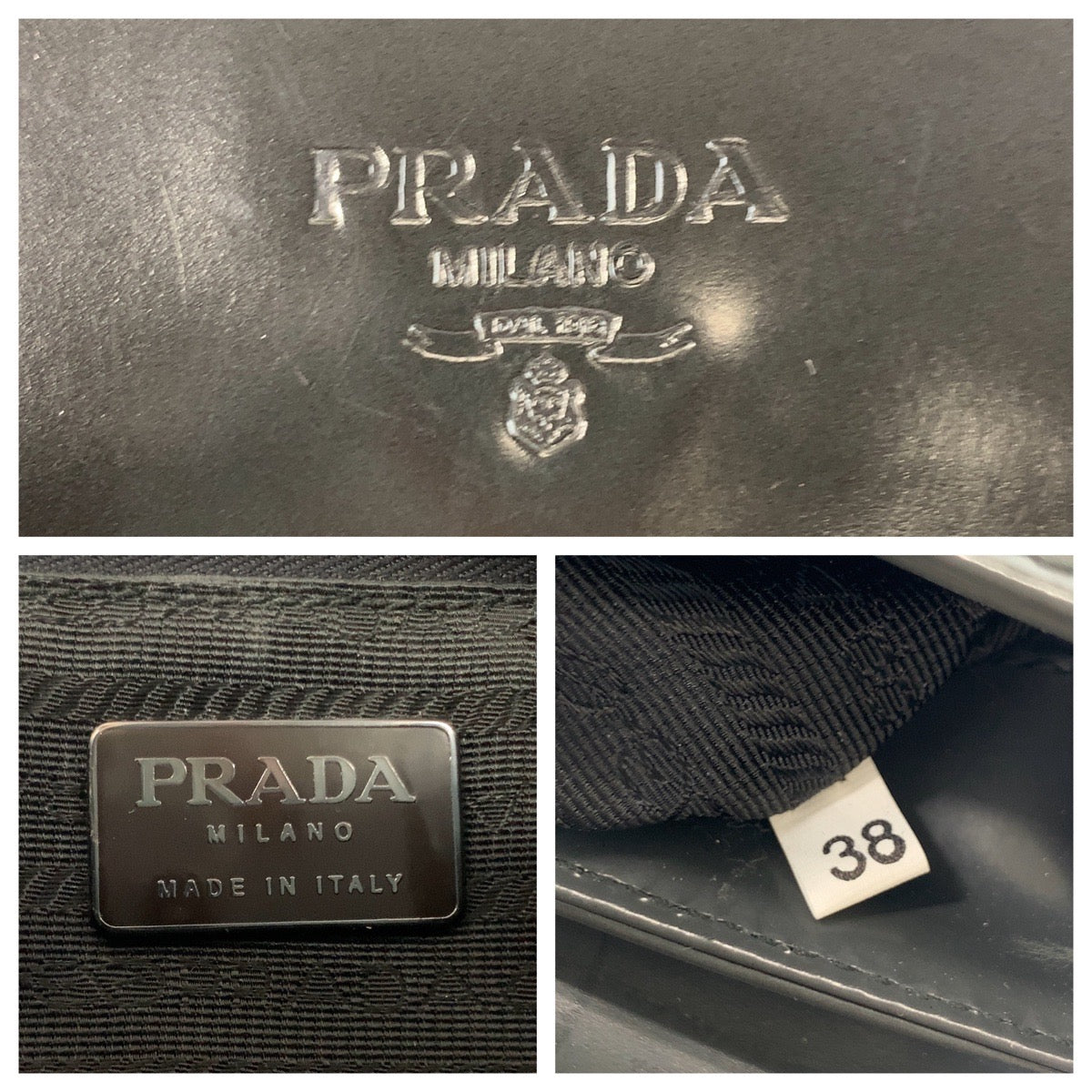 PRADA Shoulder Bag enamel Black SilverMetal Shoulder Bag handbag Women Used Authentic