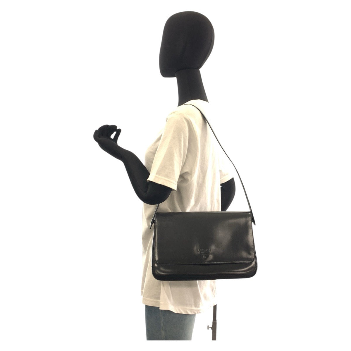 PRADA Shoulder Bag enamel Black SilverMetal Shoulder Bag handbag Women Used Authentic