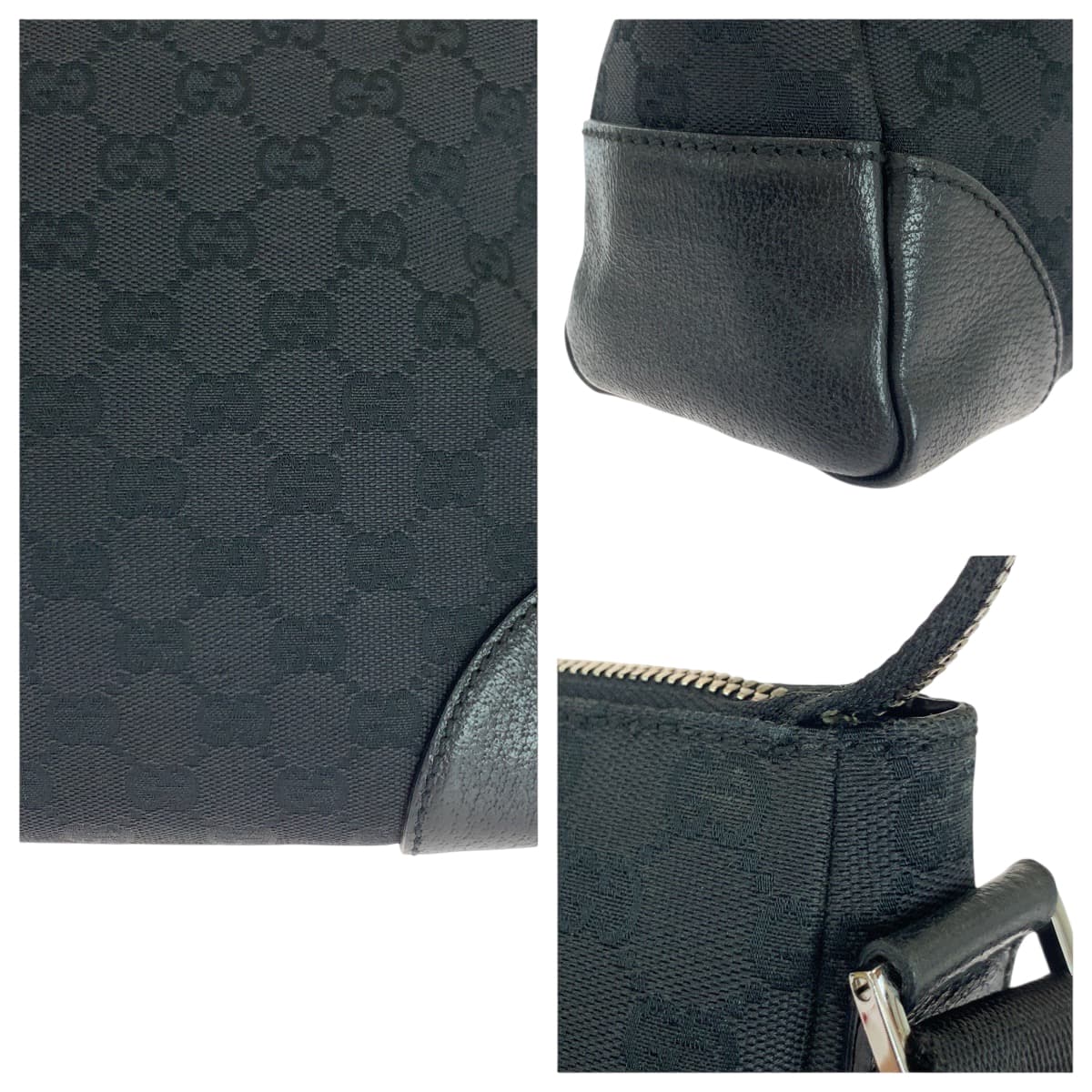 GUCCI Shoulder Bag 110045 GG canvas Black SilverMetal Shoulder Bag Crossbody Women Used Authentic