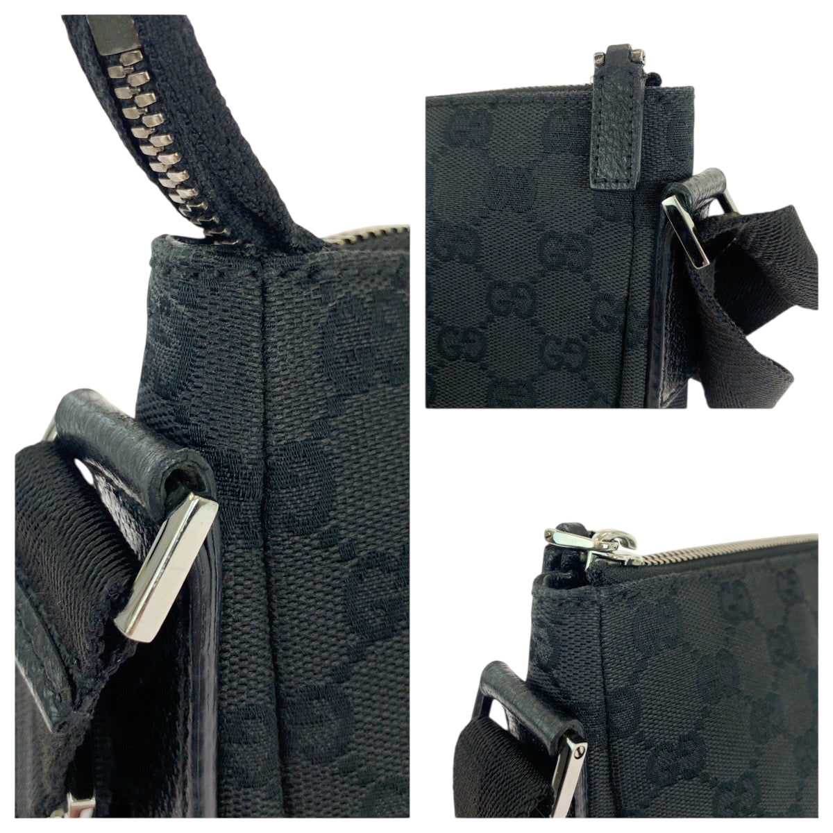 GUCCI Shoulder Bag 110045 GG canvas Black SilverMetal Shoulder Bag Crossbody Women Used Authentic