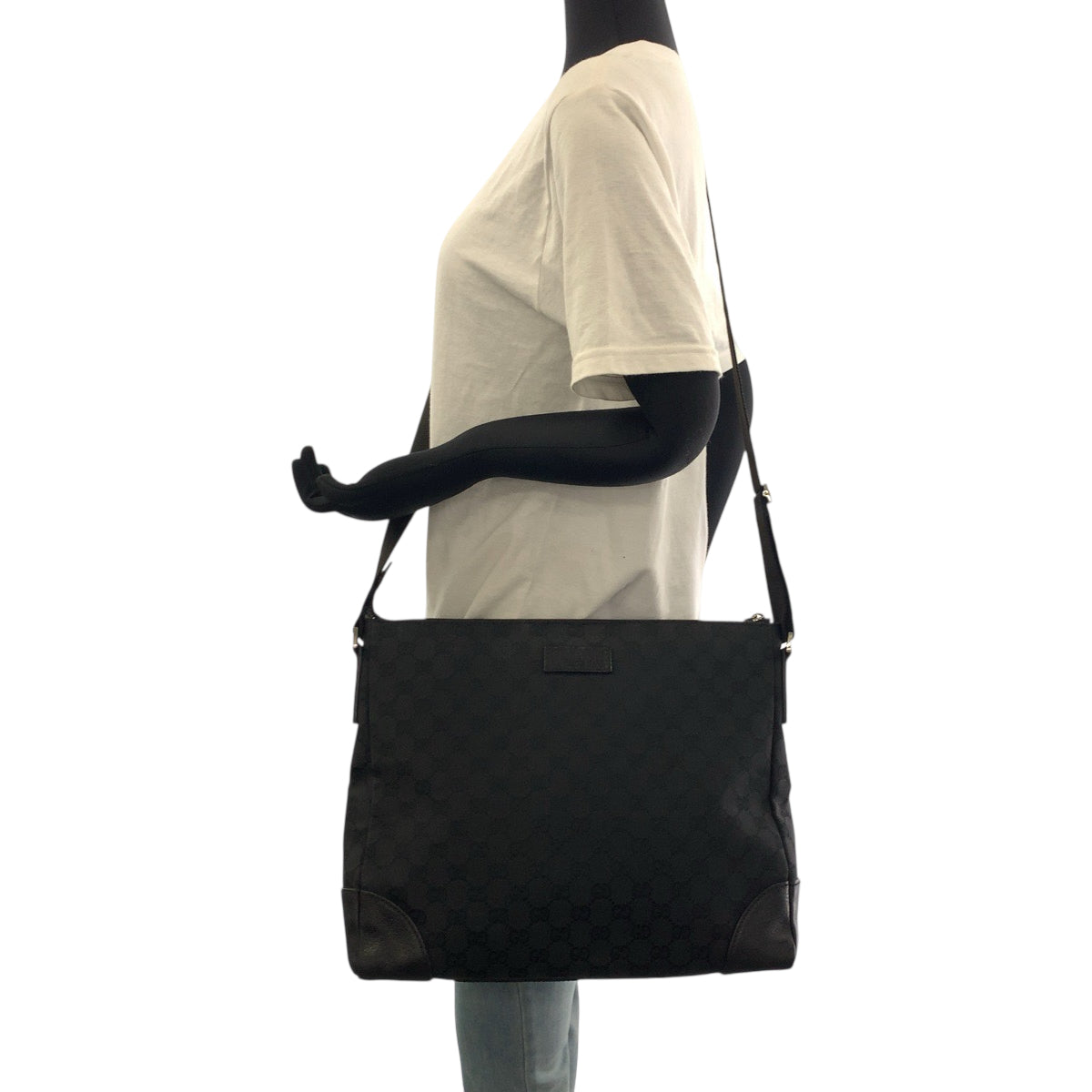 GUCCI Shoulder Bag 110045 GG canvas Black SilverMetal Shoulder Bag Crossbody Women Used Authentic